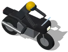 Schwarzes Motorrad mit Fahrer und gelbem Helm